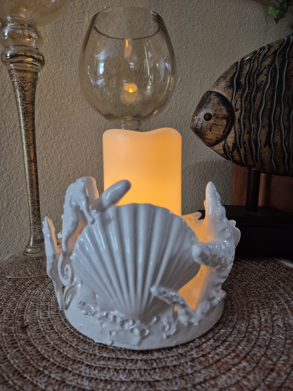 I Borbone Capodimonte White Ceramic Seashell Candle Holder